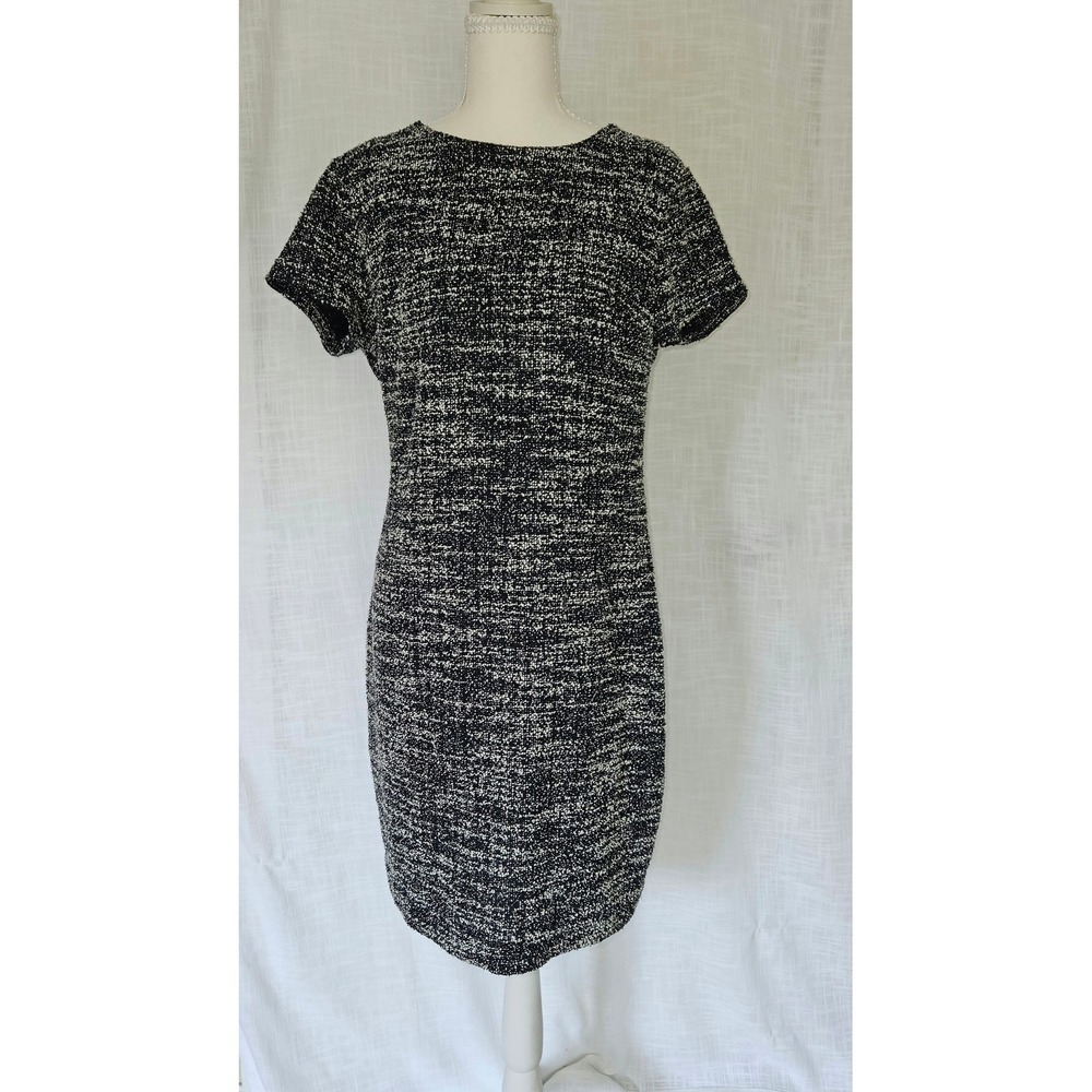 Banana Republic Sheath Dress Women 10 Black White Tweed Office Minimalist Preppy